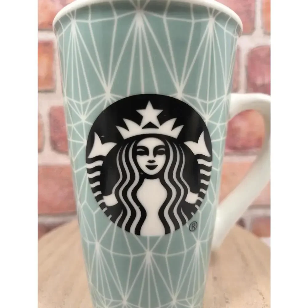 Starbucks 16oz Mermaid Logo Tall Latte Cup Mint Green Geometric Design 2017